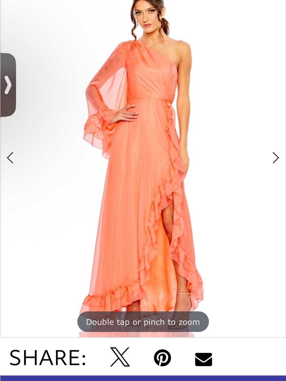 One-Shoulder Ruffle Chiffon Gown in Coral